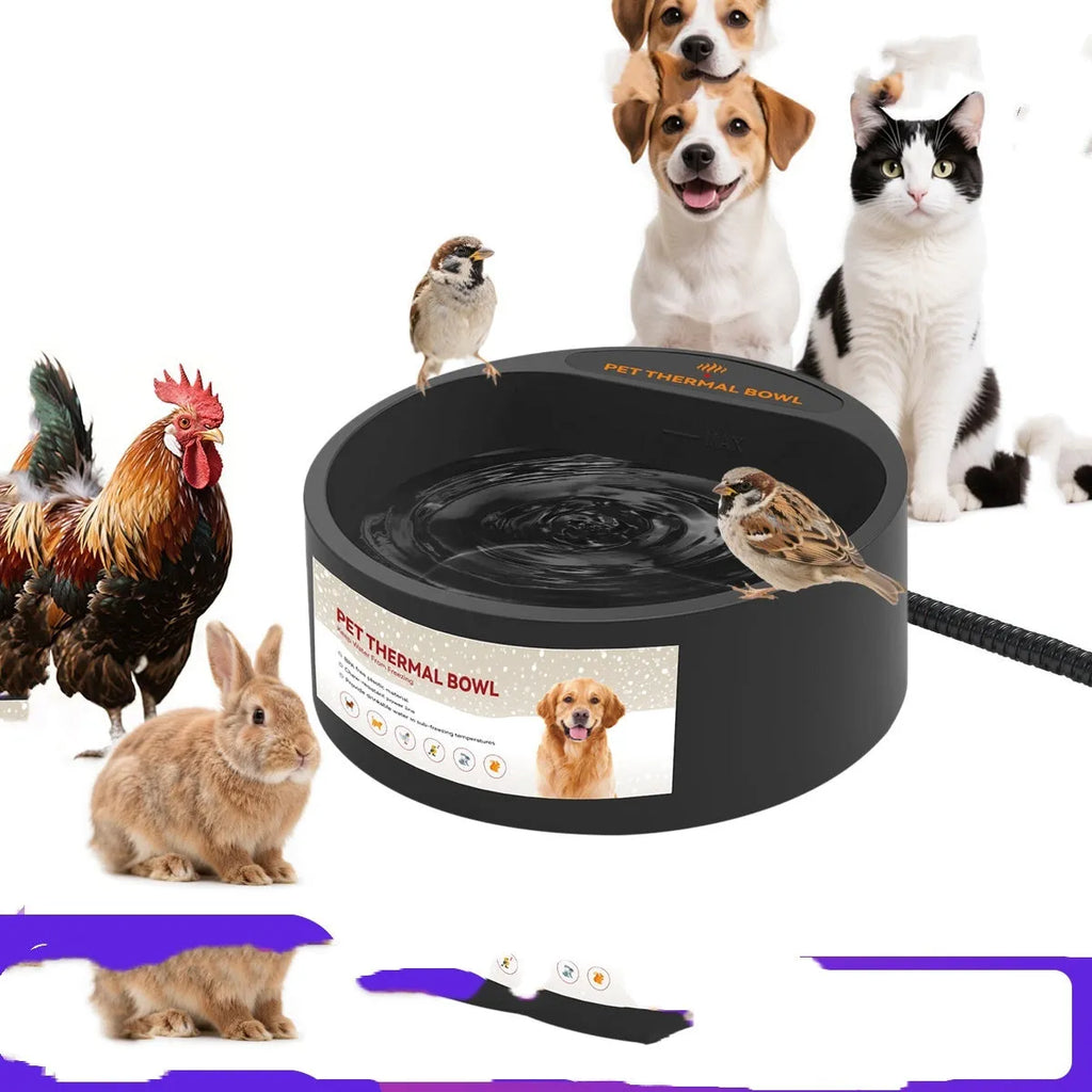 Black ABS pet heating bowl with 2.2L capacity and 35W heating element for constant temperature maintenance