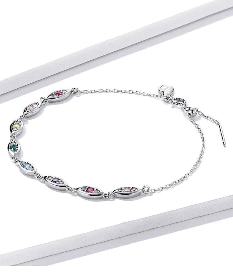 Silver devil's eye bracelet for women with colourful electroplated eye charm in cold wind style