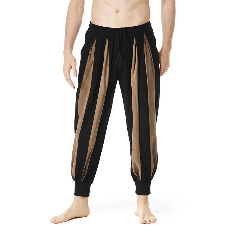 Men's straight-leg casual trousers in red, khaki, yellow, and brown colours