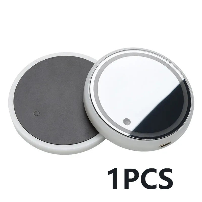 LED light-up car coaster showing 68mm diameter, seven colour options, and USB charging cable