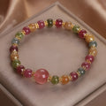 Colourful tourmaline strawberry quartz women's bracelet with 6mm round beads