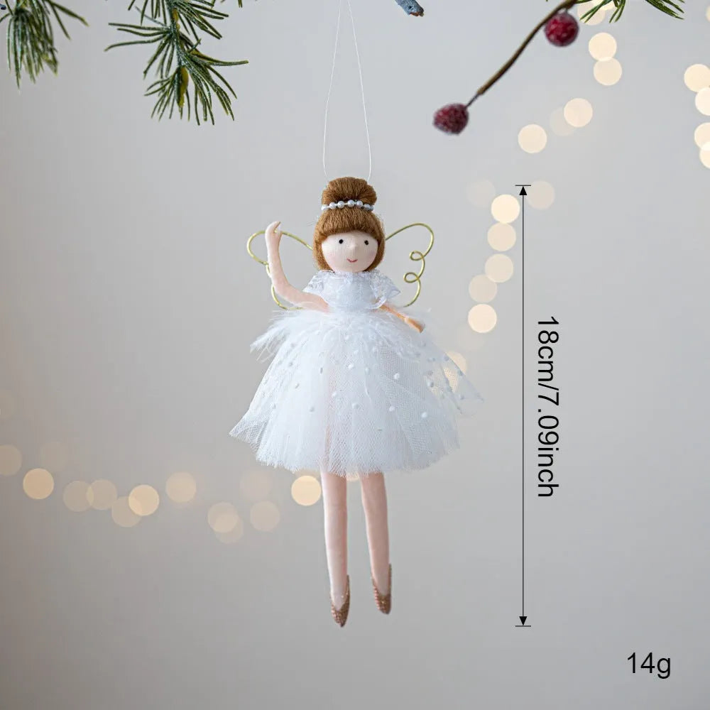 Pink and white ballet girl plush doll with angel pendant design