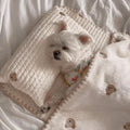 Simple bear pattern dog bed set with square mattress, pillow, and matching comforter