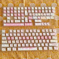 Meow Meow Team 141 key cap set with five-sided sublimation printing shown on mechanical keyboard