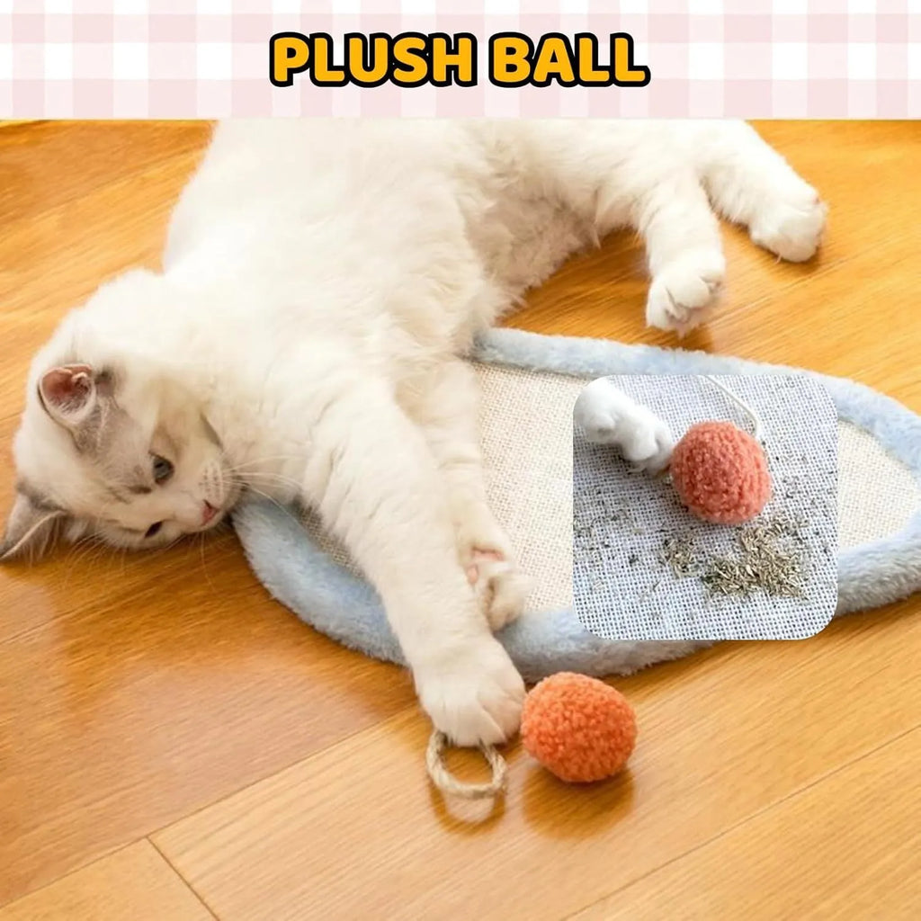 White cat scratching mat with sleeping cat design, natural sisal surface, wall mounted, 41cm by 21cm