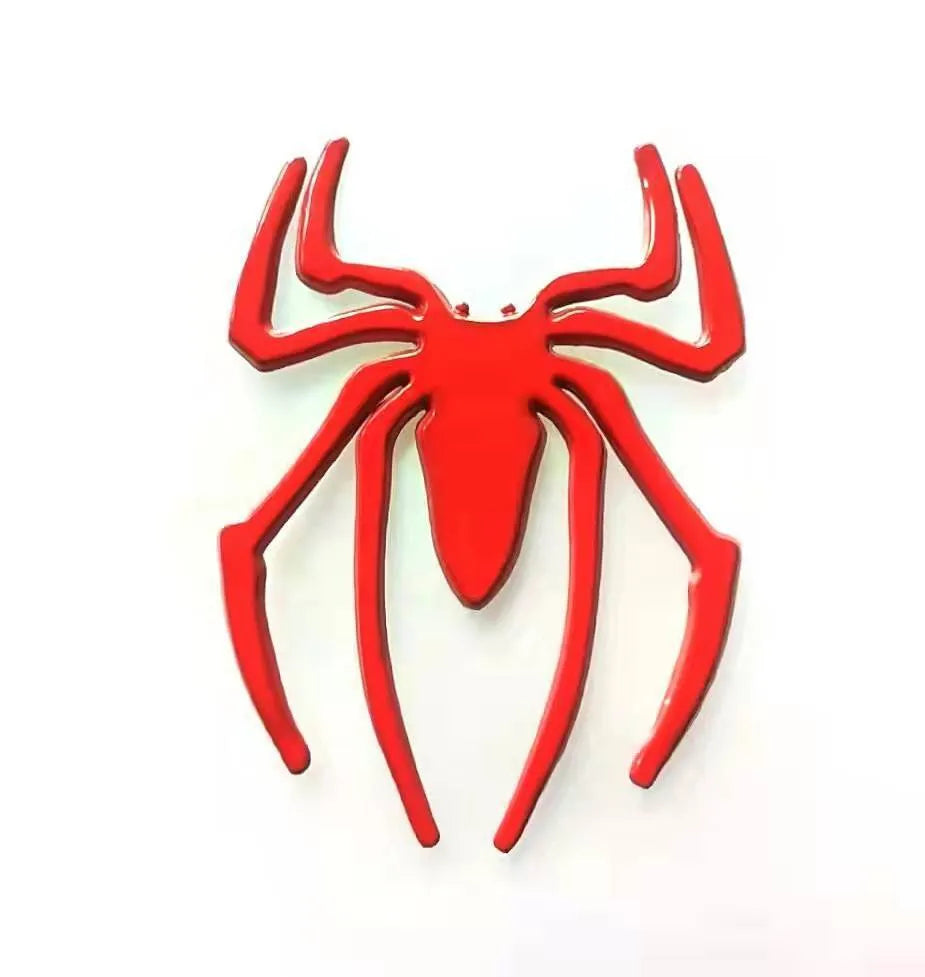 Three-dimensional metal spider bumper sticker showing raised design on zinc alloy with 7x5cm dimensions