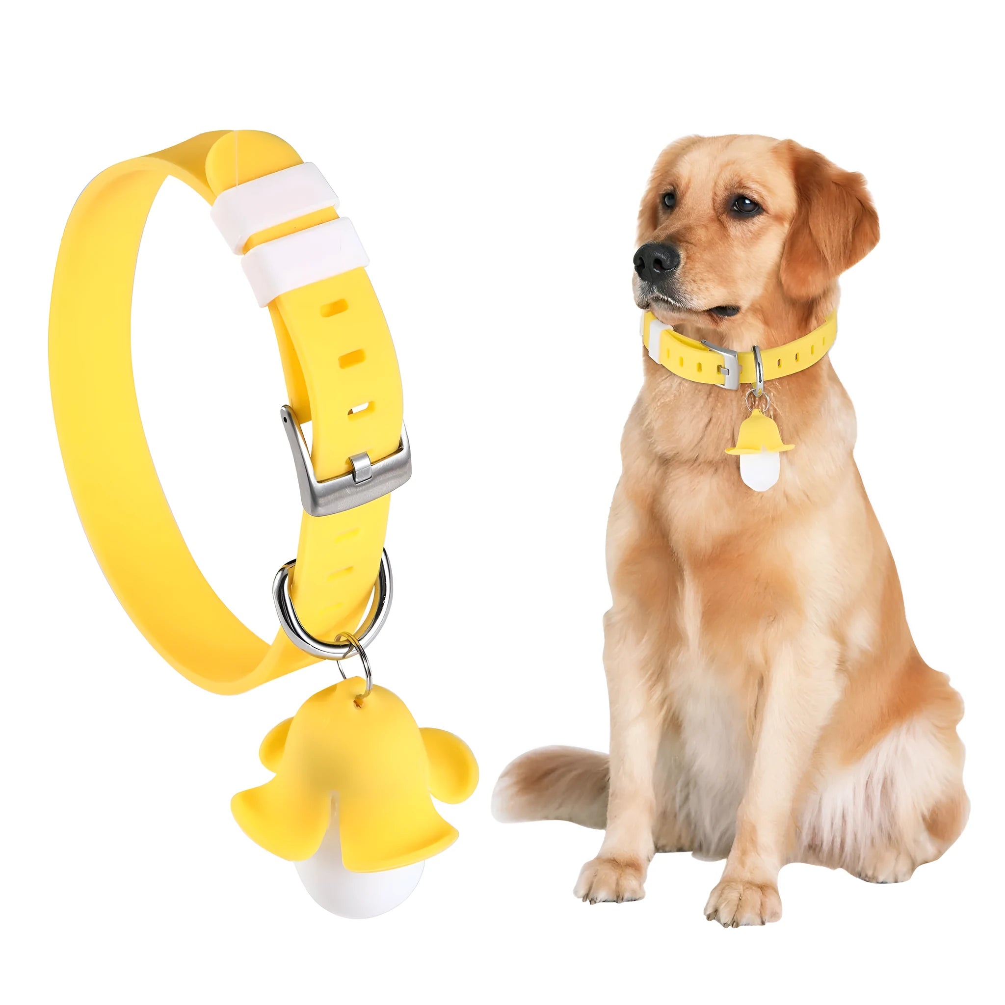 Yellow banana-shaped USB rechargeable dog collar light with luminous LED for night walking