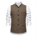 Men's retro stand collar herringbone suit vest, solid colour, polyester blend, sizes S to 2XL