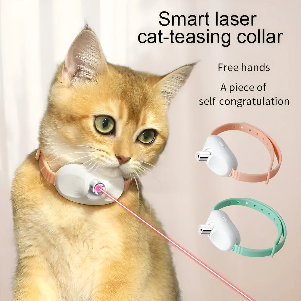 Interactive cat collar with laser pointer and adjustable nylon strap in green colour