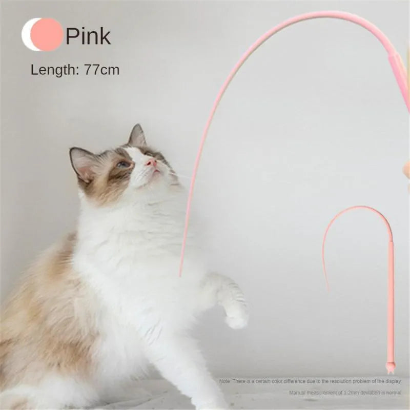Blue simulated mouse tail cat toy with 80cm silicone tail and ABS handle for interactive feline play