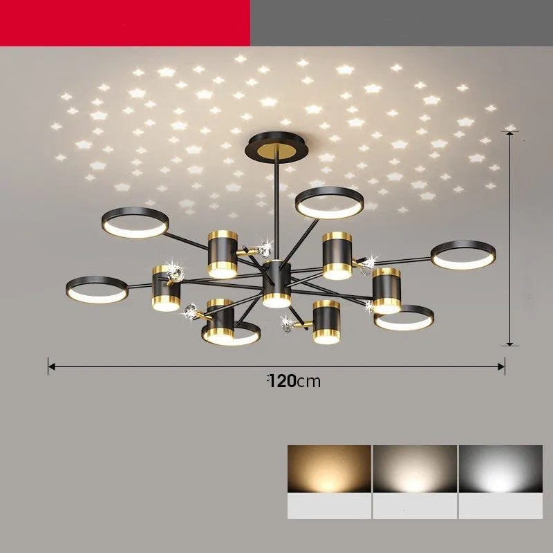 Black iron pendant lamp with 13 heads, remote control, adjustable height for 15-30 square metre rooms