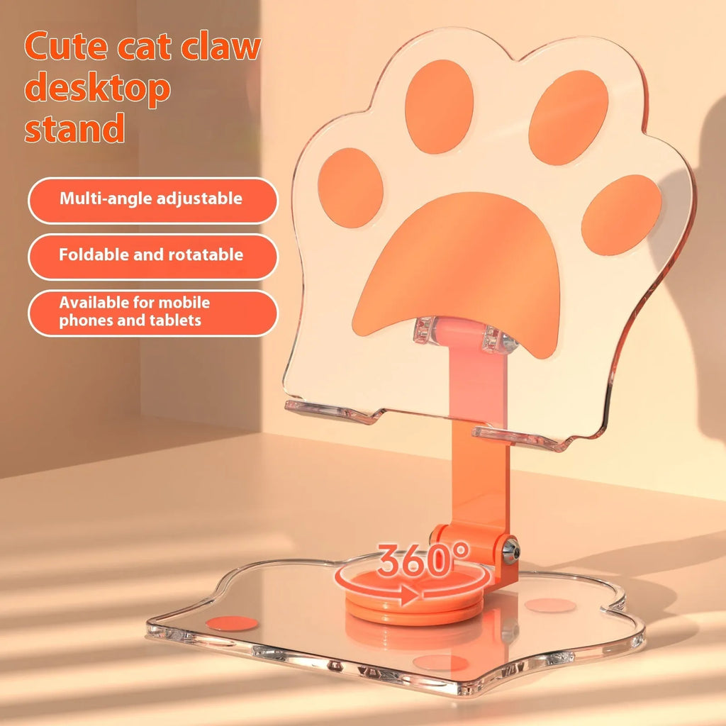 Transparent acrylic rotating mobile phone stand in cartoon style, available in five colours.