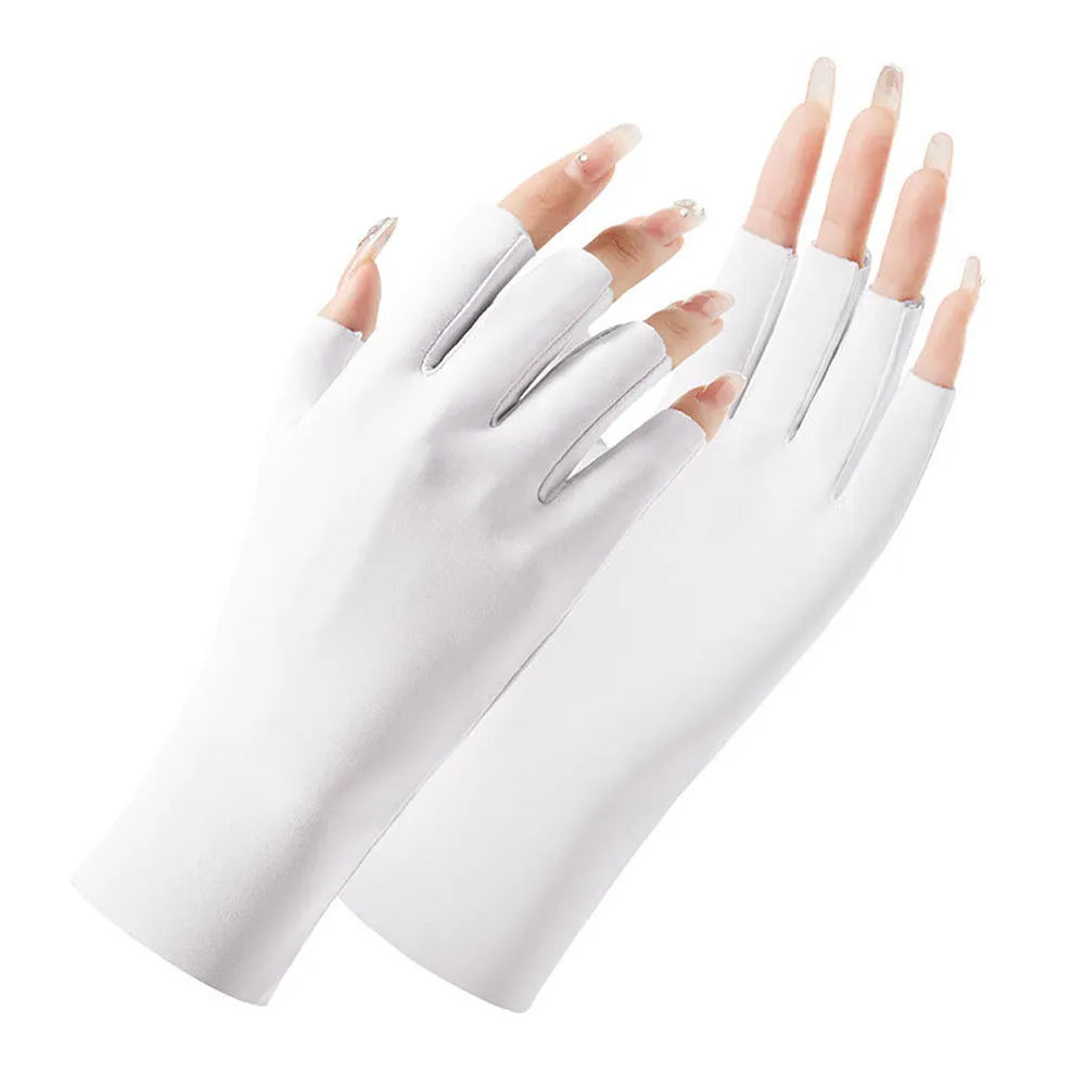 Thin women's ice silk sunscreen gloves with UPF50 protection in multiple colour options