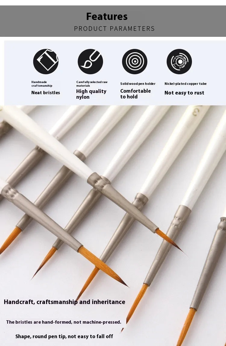Pearl White fluorescent marker set with nylon wool hooks, nickel plated tubes, and solid wood holders for watercolour line art