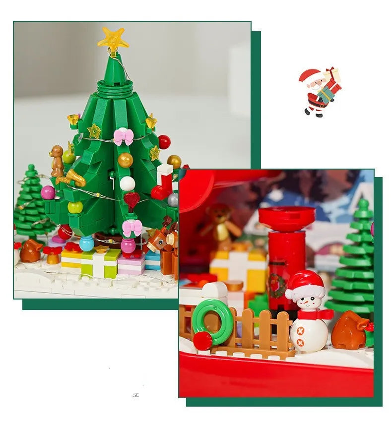 Assembled Christmas tree building block toy with LED cloud night light and decorative PVC mirror frame