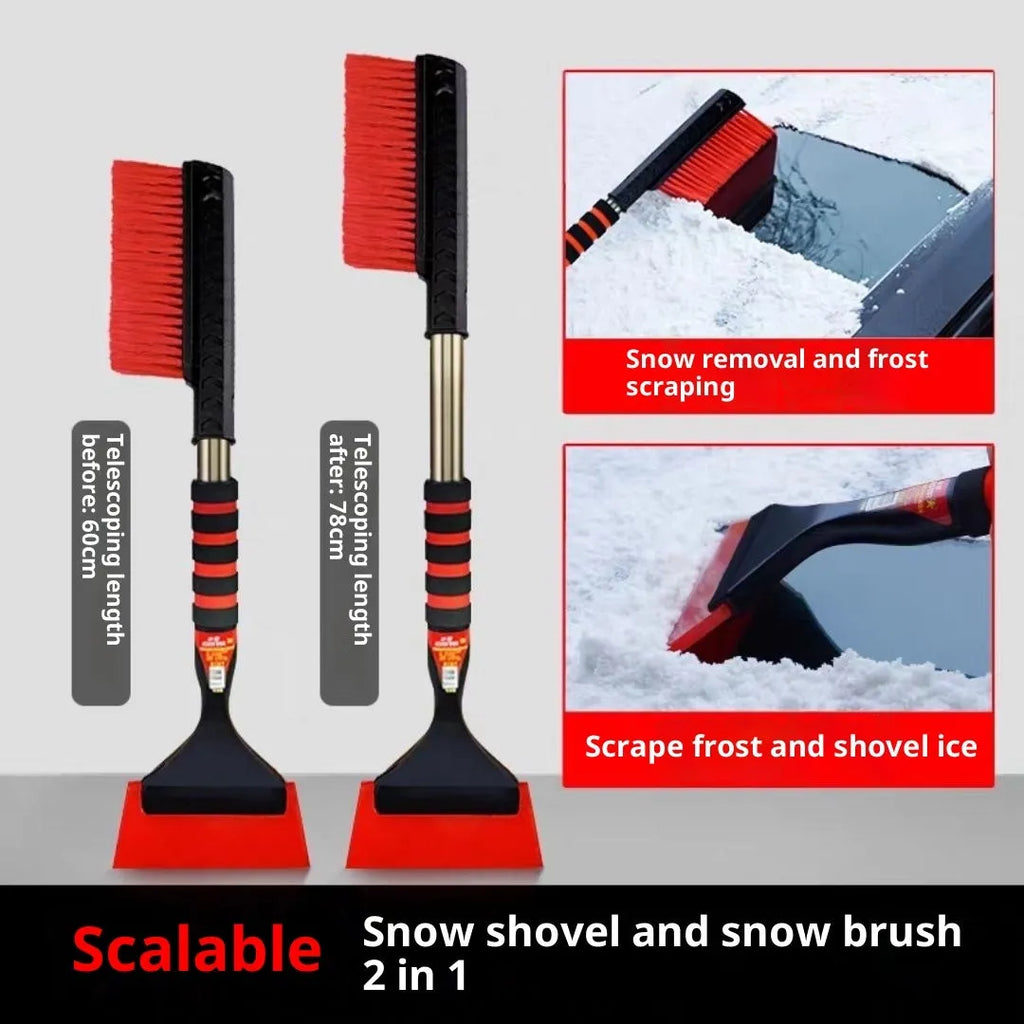 Alloy double-headed snow shovel scraper with telescopic or straight handle for car windscreen snow and ice removal