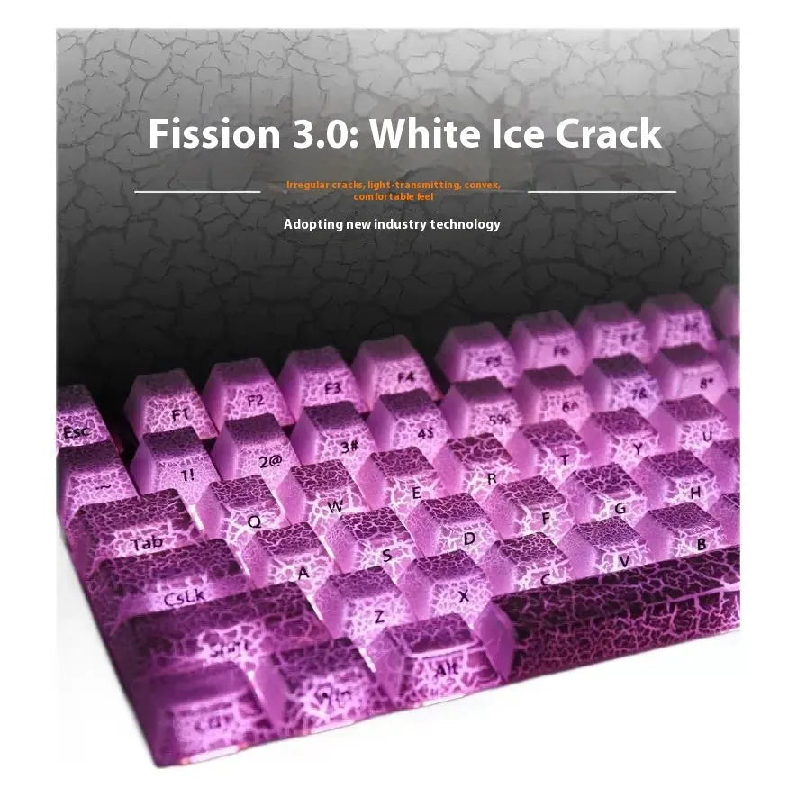 White double-stitched transparent PC keycap set for Qingying mechanical keyboards on a white background.