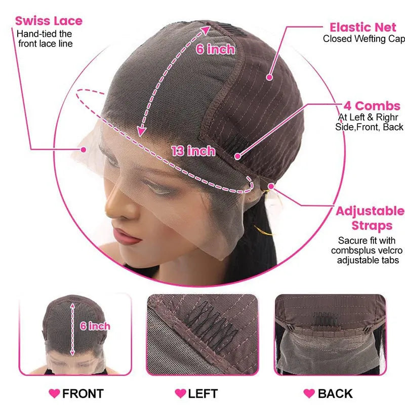 13x6 straight lace front human hair wig in natural black colour showing realistic hairline