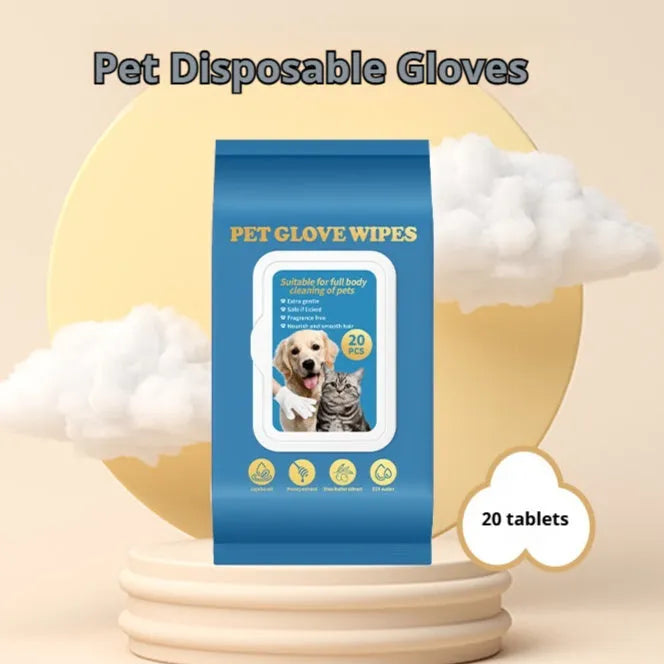 Pack of 20 disposable pet gloves with elasticated cuffs for cat and dog waste handling