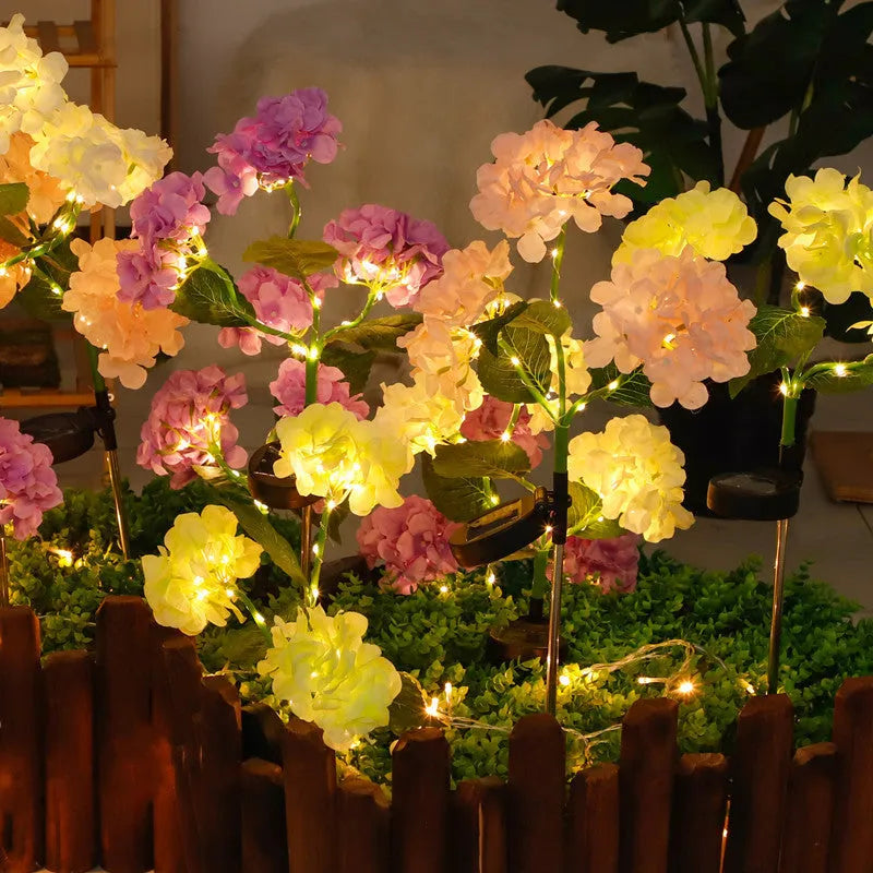 Solar hydrangea garden decorative light in rubber construction with plants modelling design