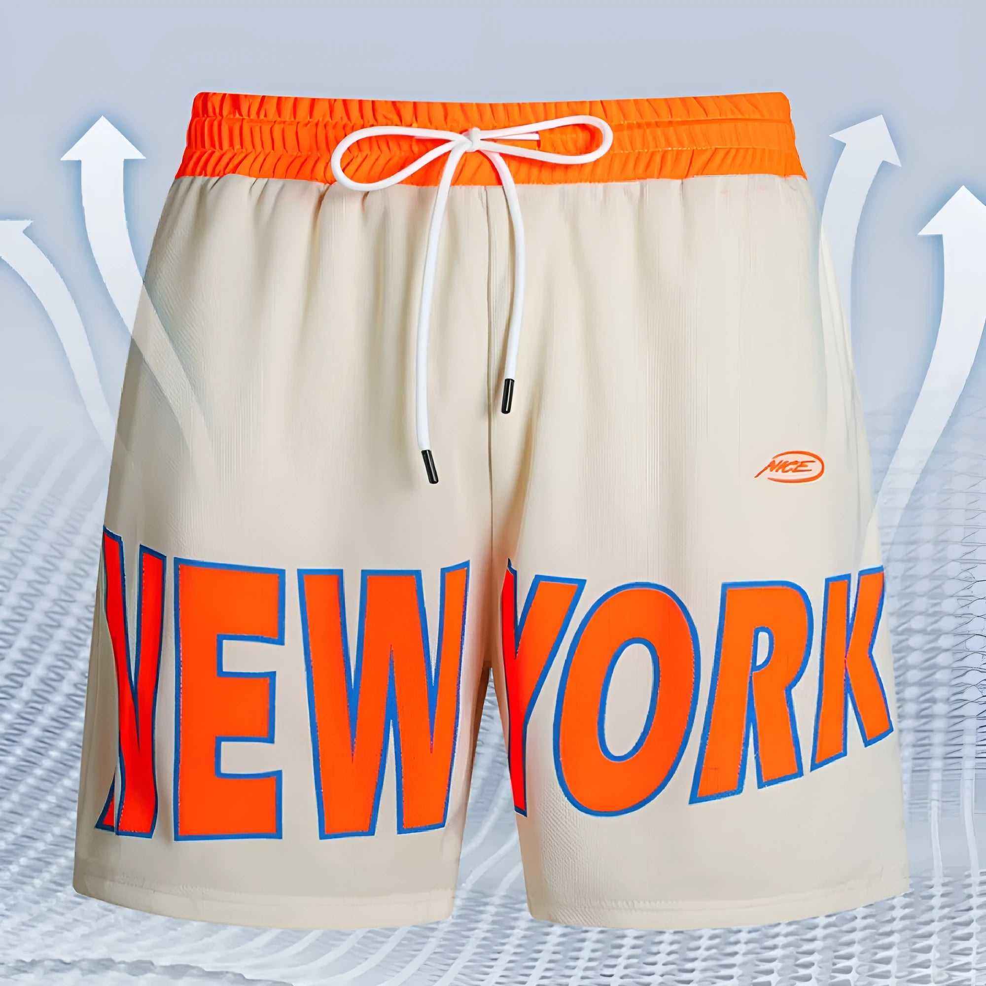 Men's Korean style casual shorts with printed lettered design in straight cut