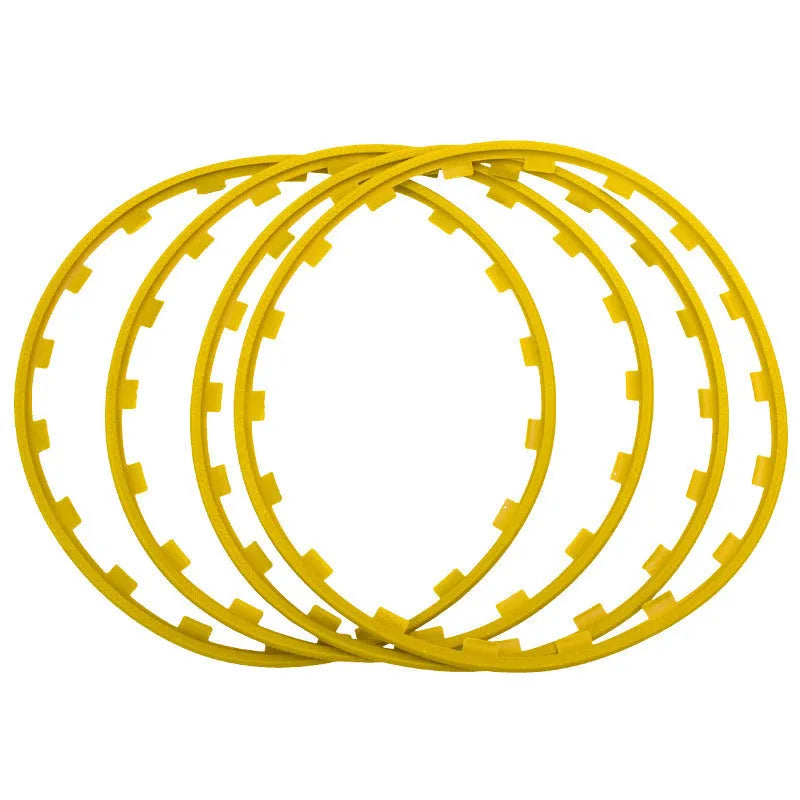 Set of four coloured nylon wheel hub protection rings for alloy wheels