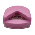 Business card corner cutter tool in black, blue, or pink with plastic and metal construction