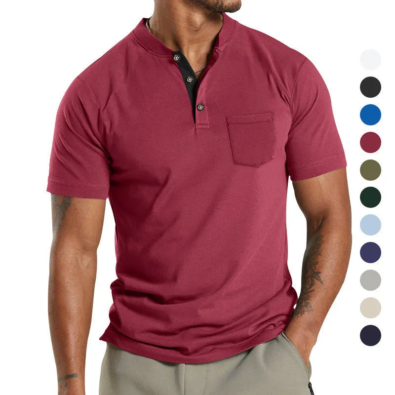 Men's plus size short sleeve button pocket shirt in solid colour, sizes S to XXXL, 100% polyester fabric for summer