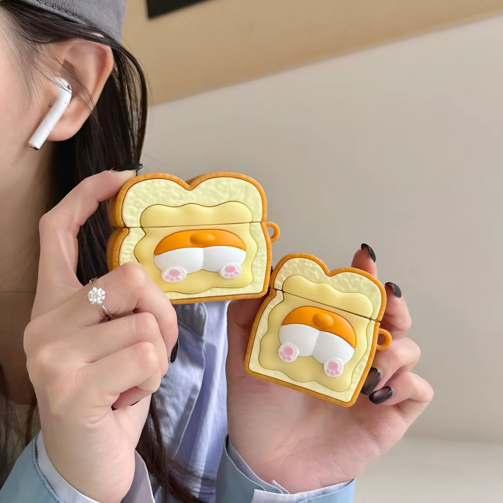 Cartoon toast small corgi silicone earphone case for Apple AirPods Pro Pro2 3 and 1 or 2
