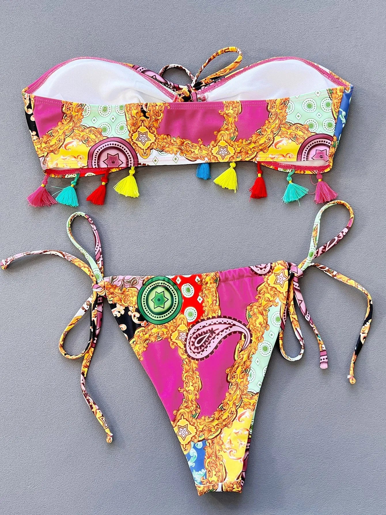 Women's separated swimwear tube top bikini set in printing colour with briefs, for swimming and wading sports