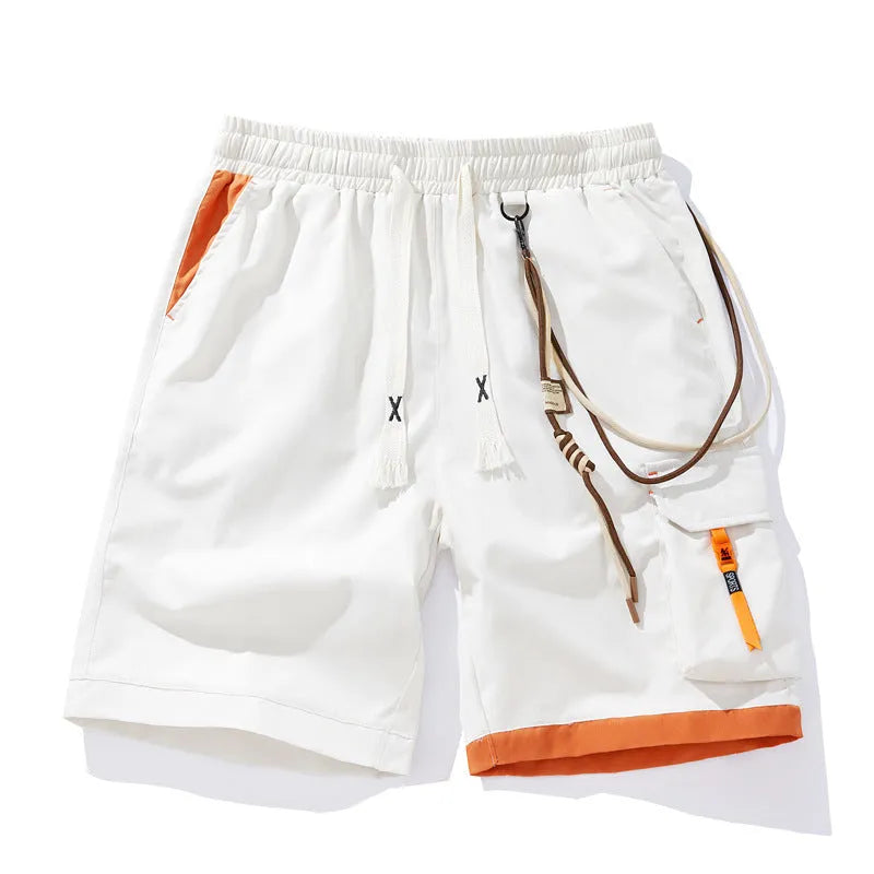 Men's plus size bamboo fibre shorts in straight-leg style with 20-24cm cropped length, available in coffee, black, blue, and white colours