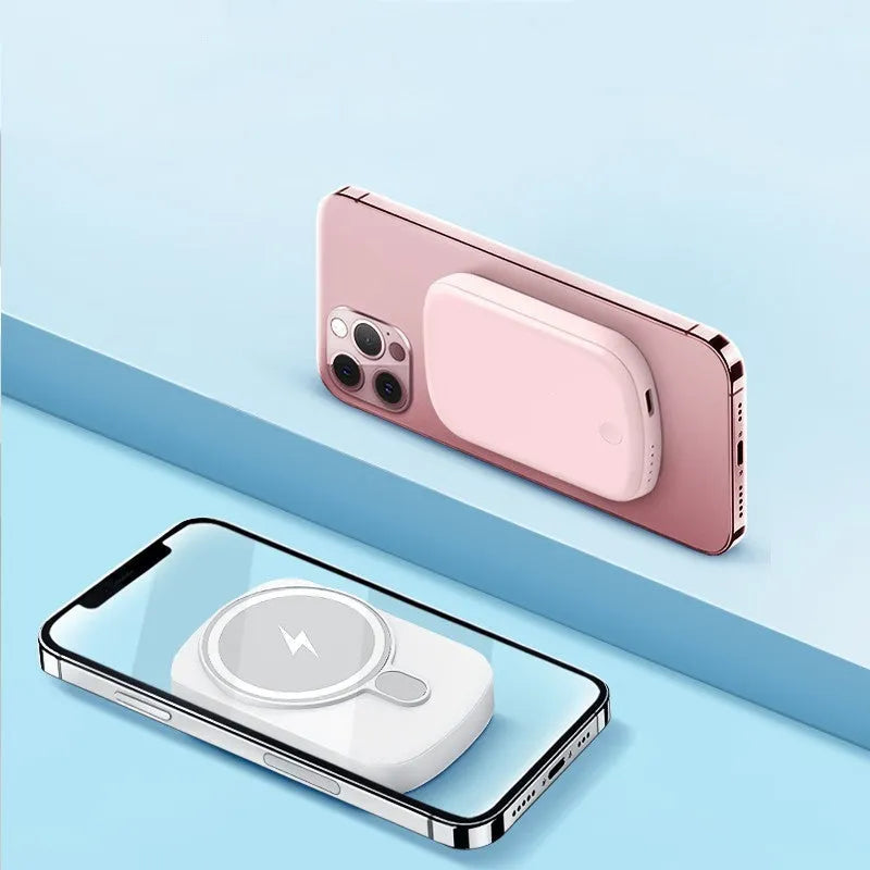 Magsafe magnetic wireless power bank in Barbie Pink, Gentleman's Black, Ivory White, or Lightning Purple colour, 94x66mm dimensions