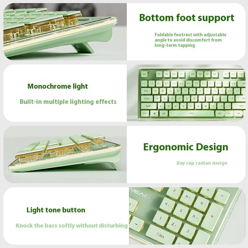 Prewalker V3 mechanical feel keyboard and mouse set in retro green colour with compact 423mm design