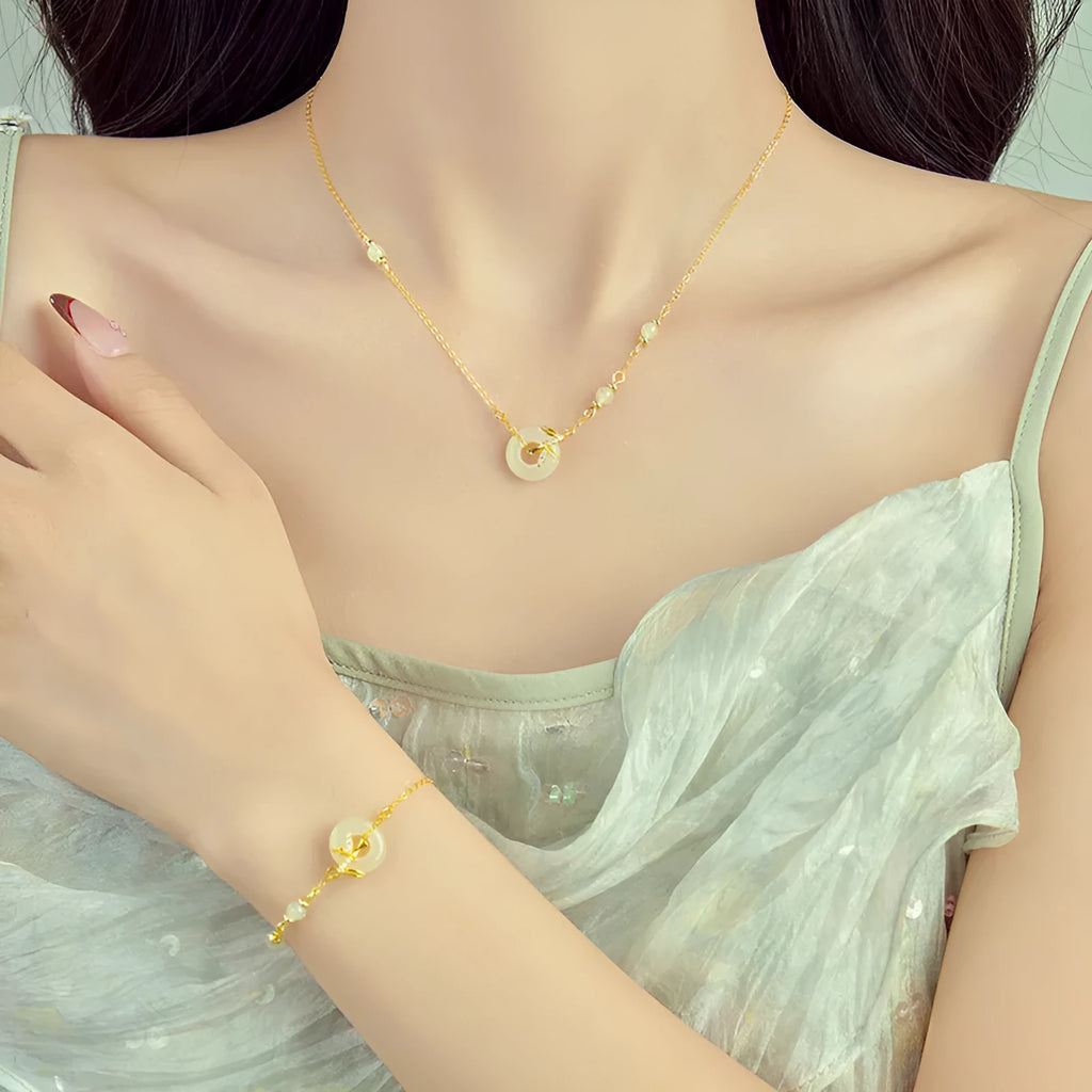 Women's Hetian jade bracelet with Peace Buckle clasp in antique style, made from 925 silver