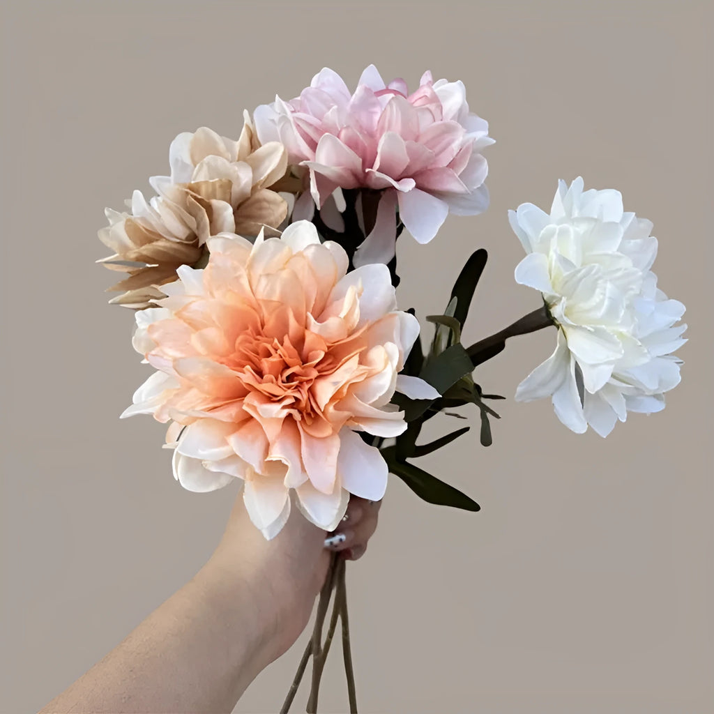 Artificial silk chrysanthemum flower bouquet in brown, purple, orange or white colours, 37cm tall