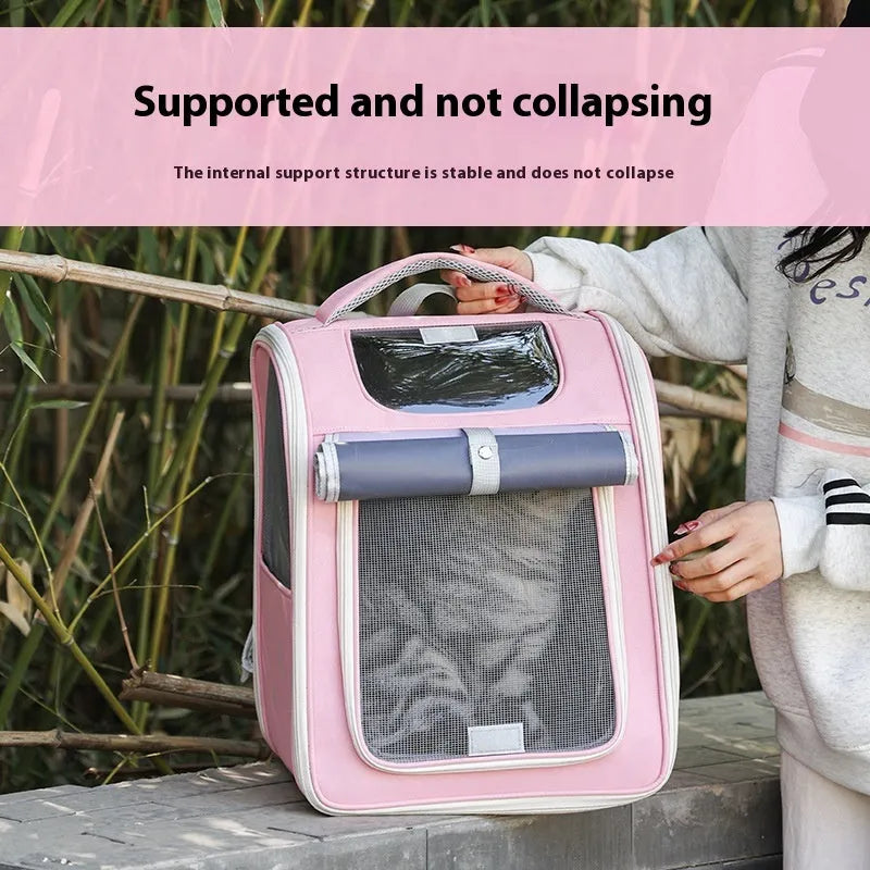 Large capacity pet bag in breathable Oxford cloth with steel wire keel support, 32x28x42cm, contrast colour