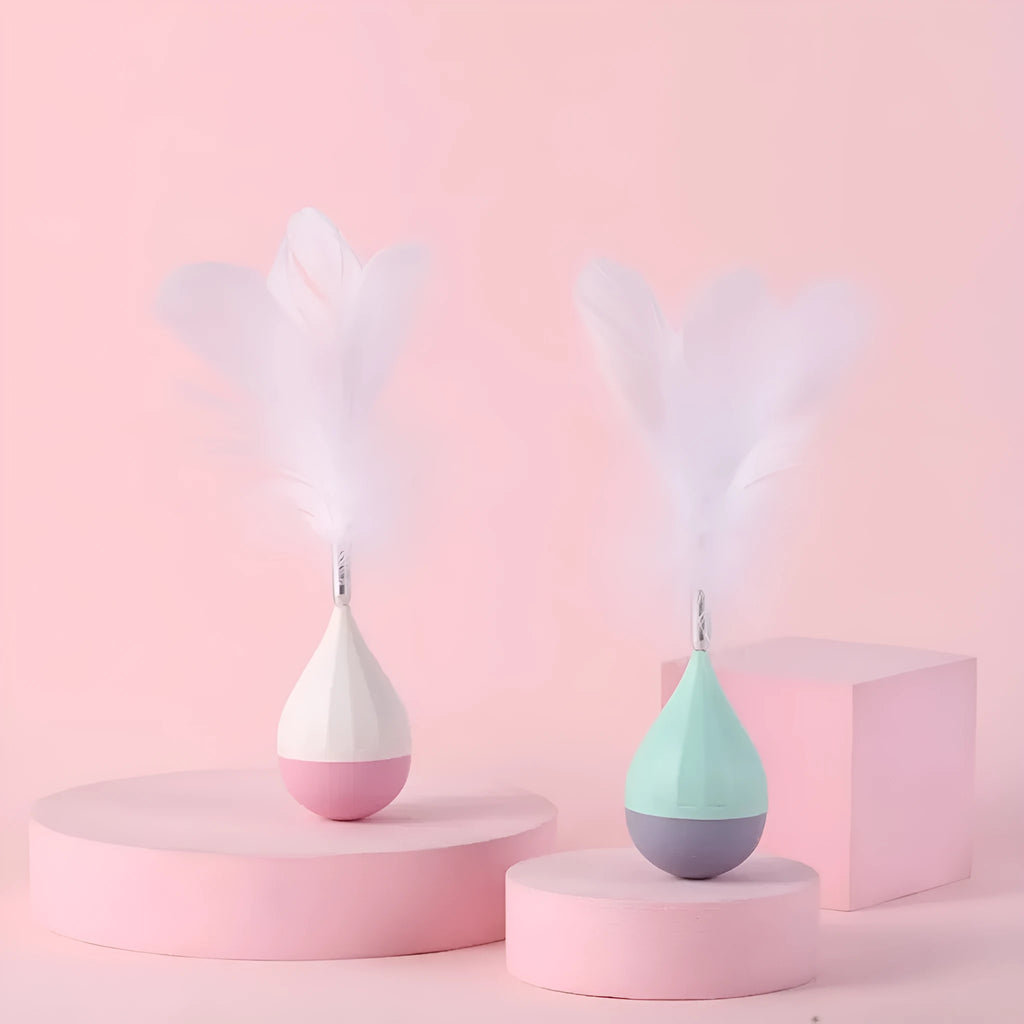 Green and pink feather cat tease stick toy with aluminium alloy and ABS plastic wand