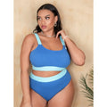Women's high-waist bikini set in picture colour with split design, showing front and back views