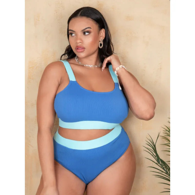 Polyester women's high-waist bikini set in briefs style with split suit design