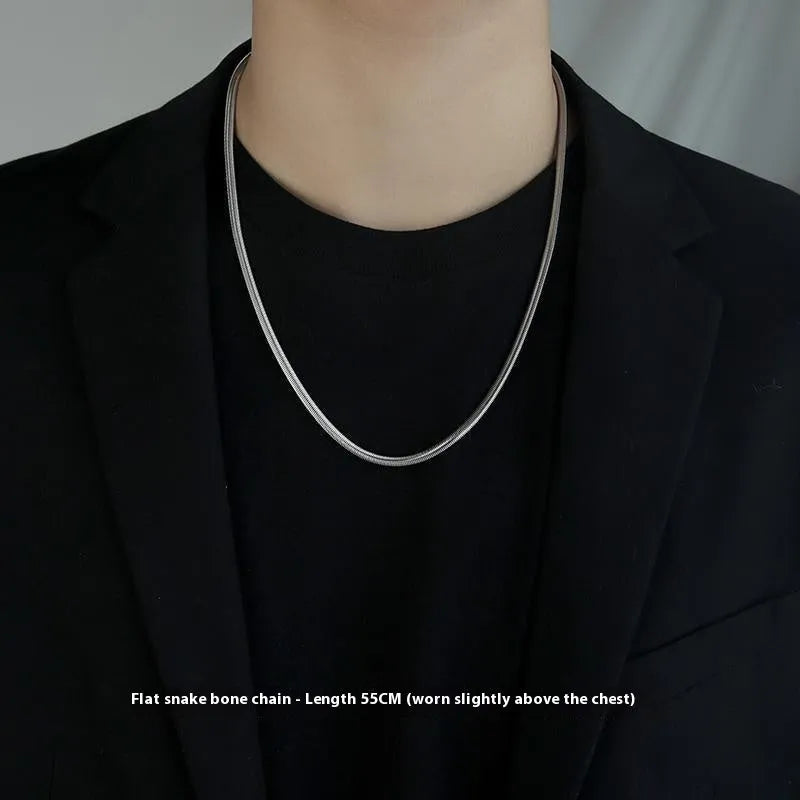 Titanium steel U-shaped pendant necklace with 50cm flat or square snake bone chain, polished finish