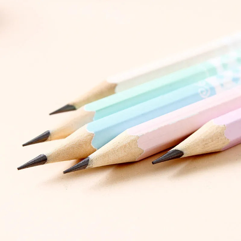 Basswood thermal transfer pencil with hexagonal barrel showing HB hardness marking on thermal paper