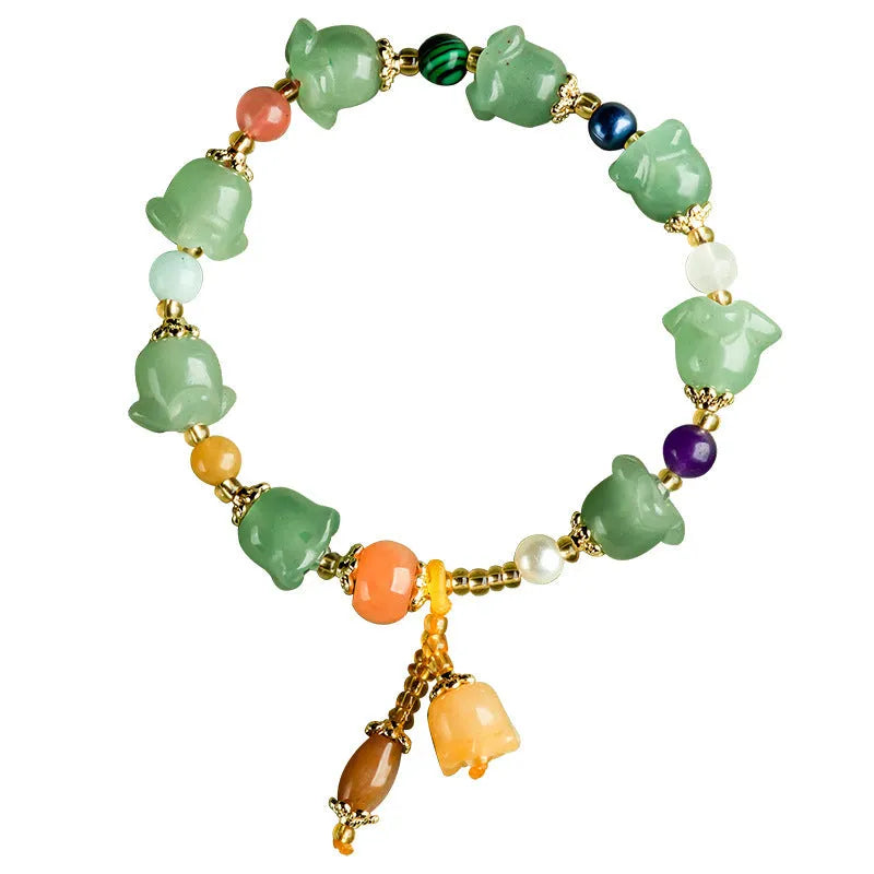 Natural Xinjiang Jinsi Jade aventurine orchid bracelet with carved orchid beads for women's wrists 14-18cm