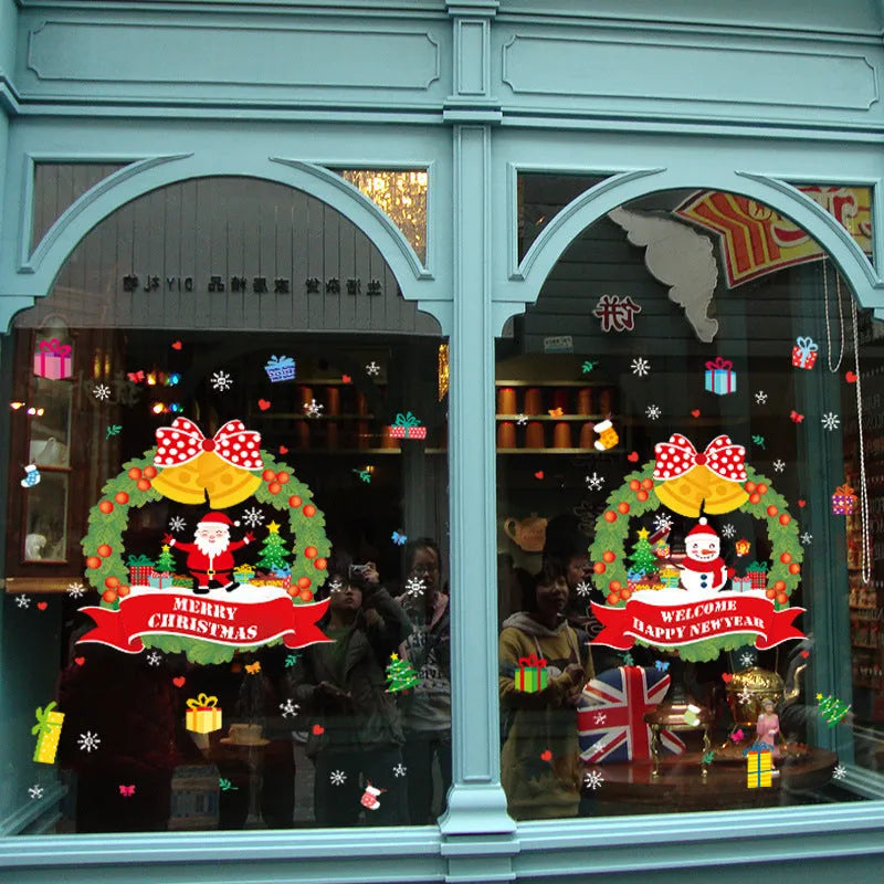 Two large colourful cartoon anime Christmas static cling window stickers, each 60 by 45 cm.