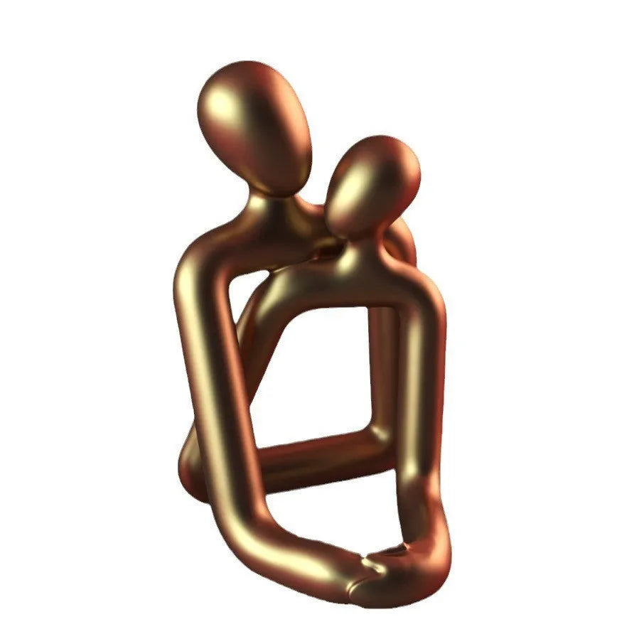 Modern resin couple statue in gold or milky white finish for bookshelf and desk decoration