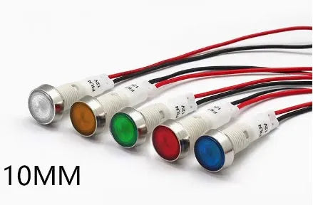 10mm stainless steel edge plastic indicator light with wire flat end metal in multiple colours