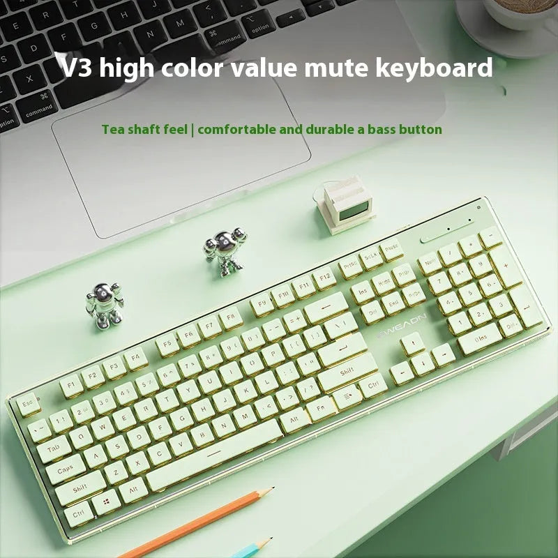 Prewalker V3 mechanical feel keyboard and mouse set in retro green colour with compact 423mm design