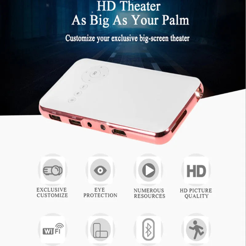M6S white and rose gold miniature portable smart DLP Android projector with 32GB memory and 4200mAh battery